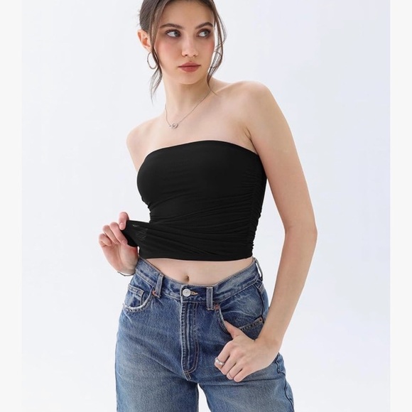 REORIA Women’s Sheer Black Tube Double Lined Y2K Crop Top Strapless - Size Med - Picture 9 of 11